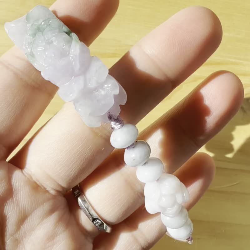 手工翡翠手串 — 霧中牡丹 - 手鍊/手環 - 玉石 紫色