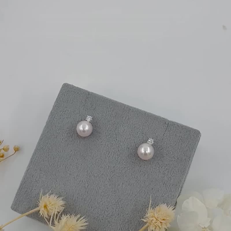 AKOYA Pearl PT900 White Gold Diamond Earrings - ต่างหู - เครื่องประดับ 