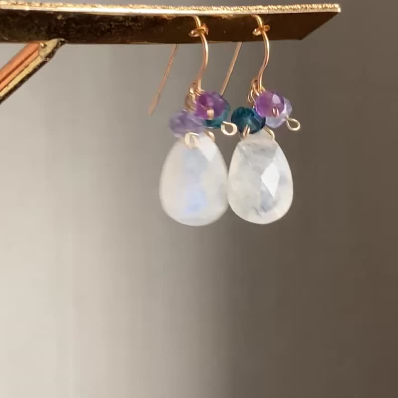 Winter limited 14KGF Moonstone Tanzanite Topaz Amethyst Earrings - Earrings & Clip-ons - Gemstone Blue