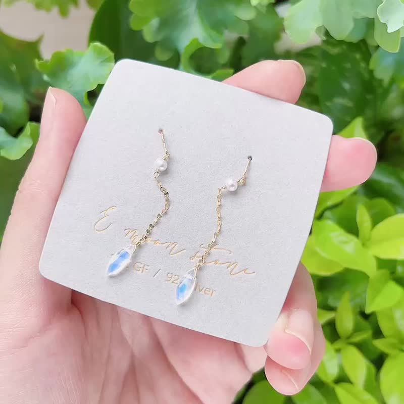淨化負能量 印第安鷹羽戰冠 月光石耳鍊 - 耳環/耳夾/耳骨夾 - 水晶 藍色