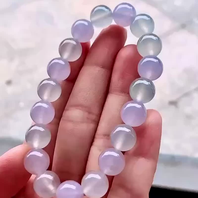 冰種翡翠天然翡翠 A玉 玉珠 玉鏈手鏈 • 冰種馬卡龍翡翠手串 - 手鍊/手環 - 玉石 紫色