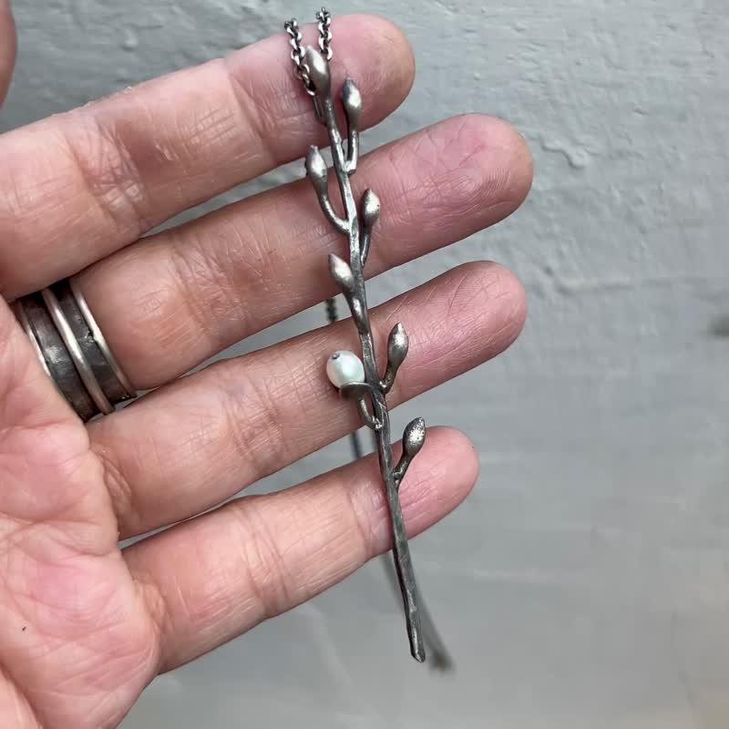 【Plant Series】#a390 Cat-Tail Willow Necklace - สร้อยคอ - เงิน สีเงิน