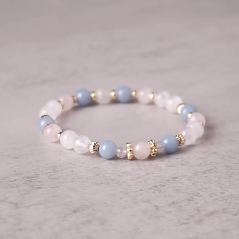 Angel's Blessing // Moonstone Pink Crystal Angel Stone Bracelet // Popular Peach Blossom Communication and Healing - Bracelets - Crystal White