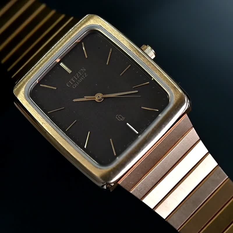 CITIZEN CQ 男性用腕時計 ユニセックス クォーツ ブラウン文字盤 ゴールド 27mm タンクシェイプ 手錶 古董錶 日本直送 - 男錶/中性錶 - 不鏽鋼 金色