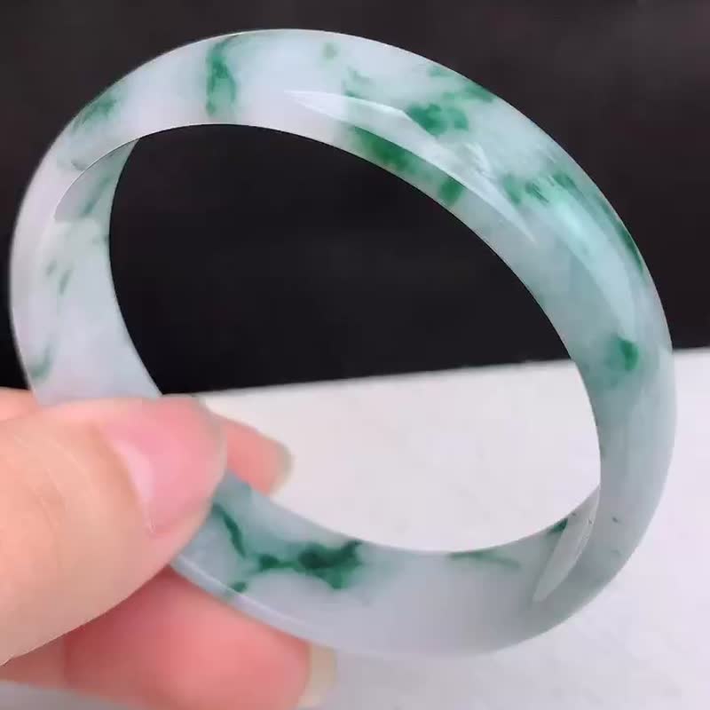 天然翡翠 緬甸 A玉 玉鐲 • 糯冰種翡翠福鐲 - 手鍊/手環 - 玉石 綠色