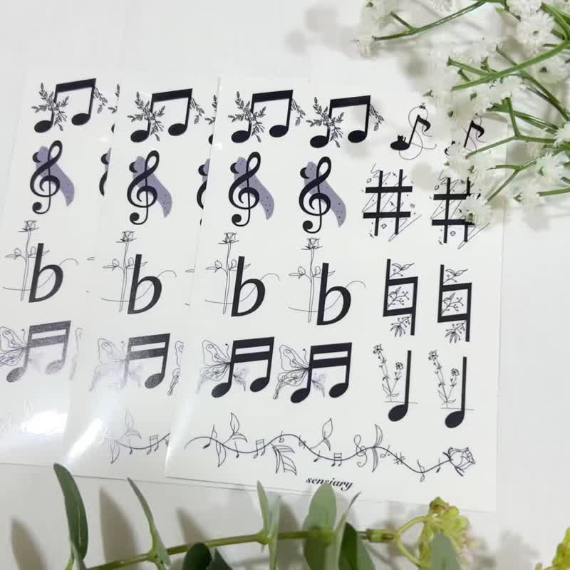 Sensiary-Drawing Musical Note Glossy Transparent Sticker 3PCS - สติกเกอร์ - กระดาษ 