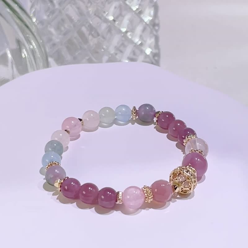 I Love Large Hollow Ball | Watermelon Tourmaline Symbiotic Mica | Purple Horse Pink | Stone| A2410 - สร้อยข้อมือ - คริสตัล สึชมพู