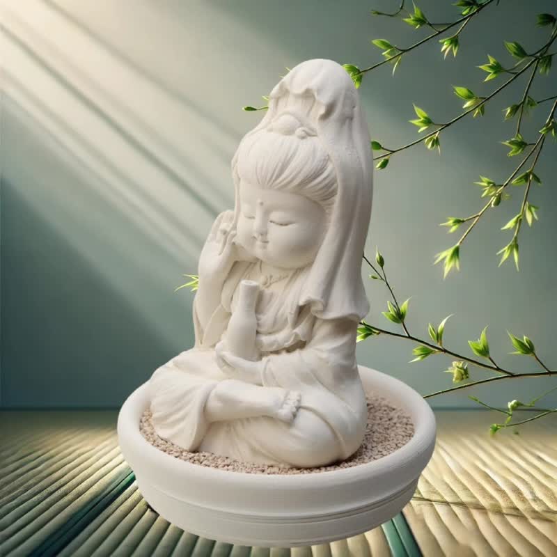 Miniature little meditation Guanyin G2 with small dish holder - น้ำหอม - วัสดุอื่นๆ ขาว