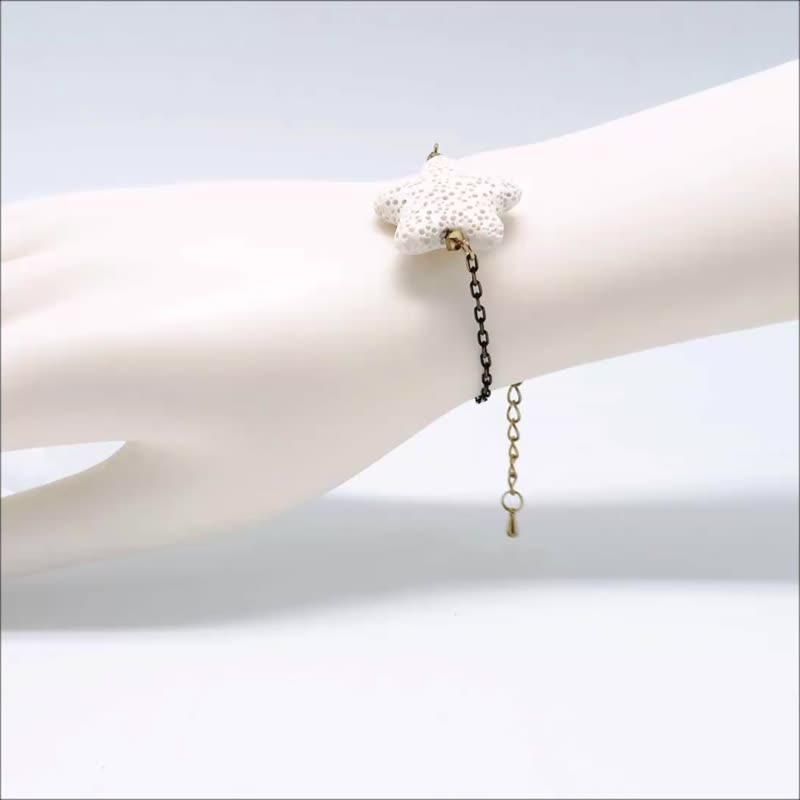 White Star Aroma Rock Diffuser Bracelet Black Gold plated Copper Chain Extender - สร้อยข้อมือ - ทองแดงทองเหลือง ขาว