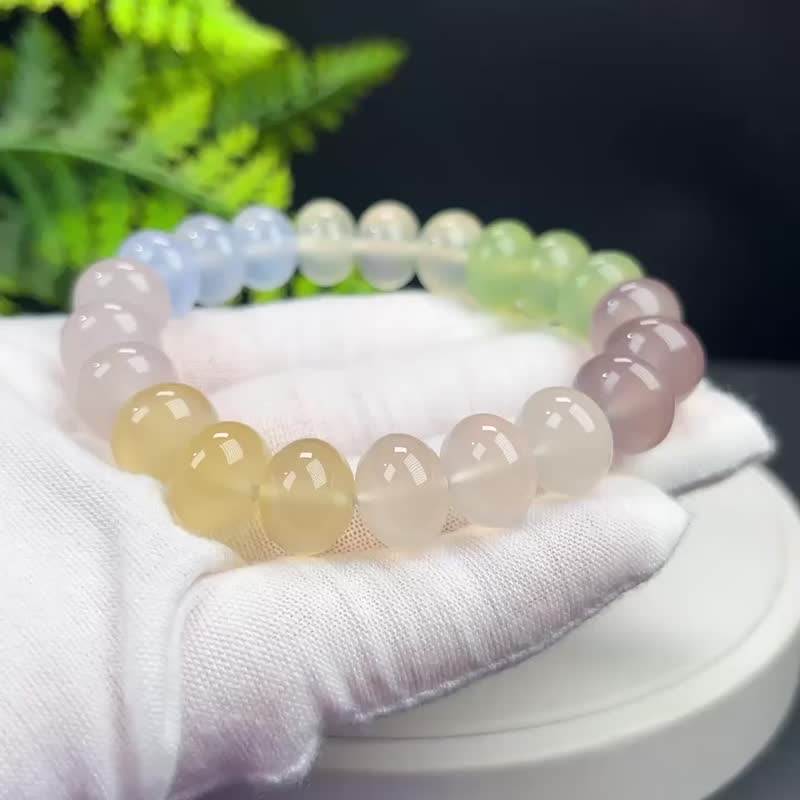 高品質瑪瑙手串高冰凈透體多彩雕刻盤珠女款平衡穩定保護平安靈性 - 手鍊/手環 - 半寶石 多色