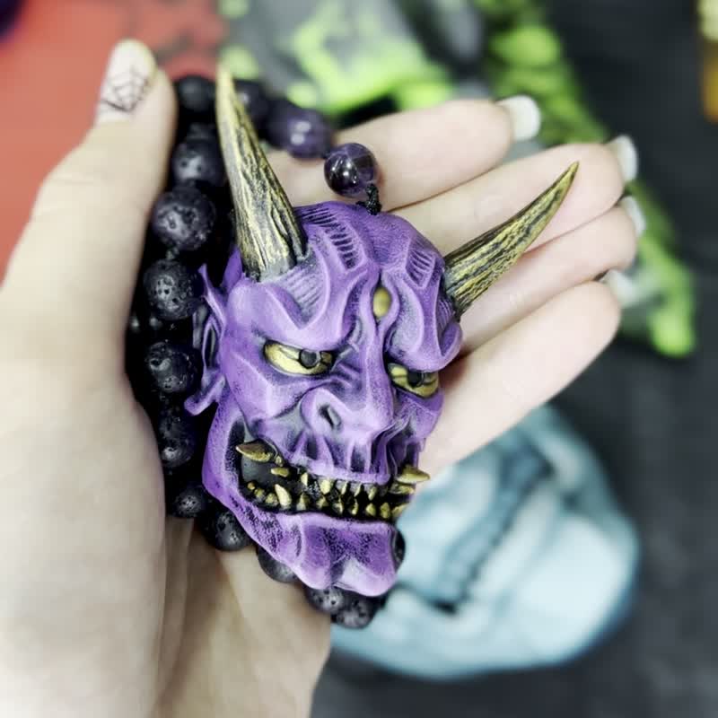 Mini Oni mask Pendant - 項鍊 - 樹脂 紫色