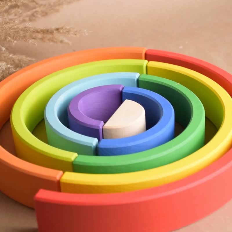 Large Wooden Rainbow Stacking Toy Montessori Personalized Baby Gifts for Toddler - 寶寶/兒童玩具/玩偶 - 木頭 紅色
