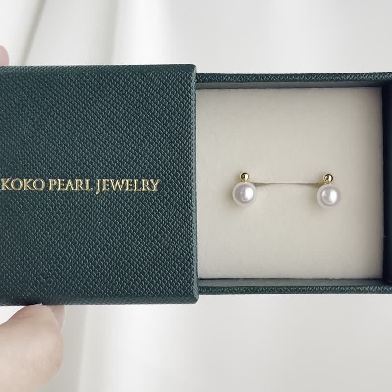 2way Detachable 18K Solid Yellow Gold Akoya Pearl Earrings 6.5-7mm - ต่างหู - ไข่มุก ขาว