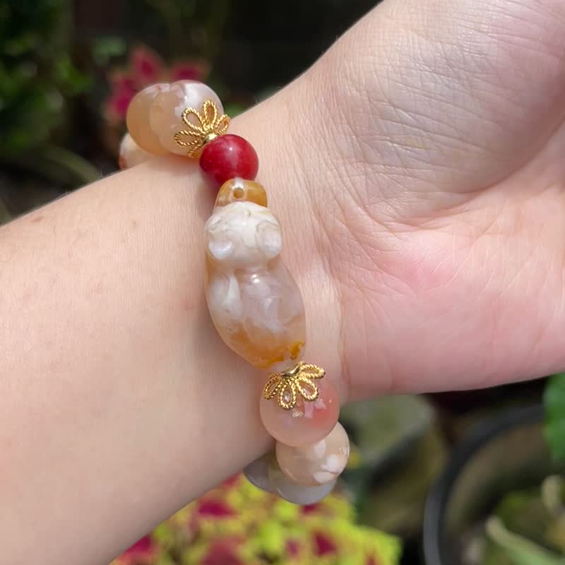 Big orange cat - unique bracelet. Sakura agate. Basic hand circumference is 17cm. Hand circumference can be modified - Bracelets - Semi-Precious Stones Red