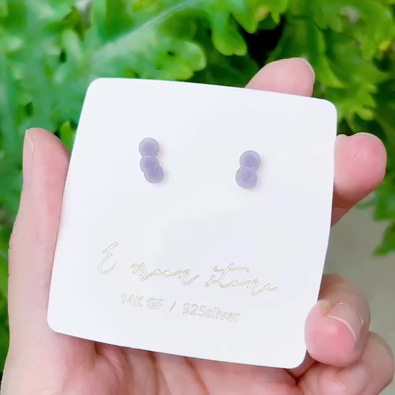 葡萄色砂糖雪人 天然瑪瑙礦標小耳針 - 耳環/耳夾/耳骨夾 - 玉石 紫色