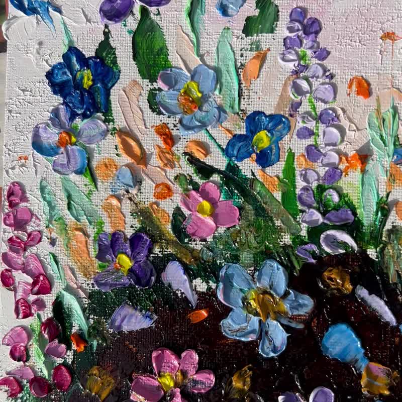 Painting Texas Original Art 5x7 inches Floral Artwork Impasto 3D Oil Artwork - โปสเตอร์ - วัสดุอื่นๆ หลากหลายสี