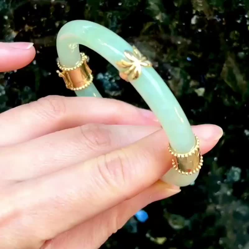 Ice Burmese Emerald A Jade Bracelet Gold and Jade Inlaid Repaired Jade Bracelet
