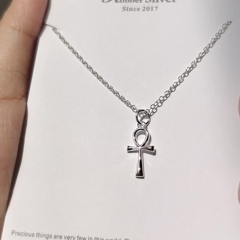 SV925 Dainty Ankh Cross Necklace, Adjustable - สร้อยคอทรง Collar - เงินแท้ สีเงิน