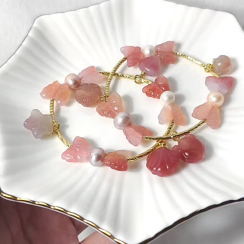 頂級鹽源瑪瑙 珍珠 多寶釧 所願皆成 招財 福氣 手鍊 單品 禮物 - 手鍊/手環 - 寶石 橘色