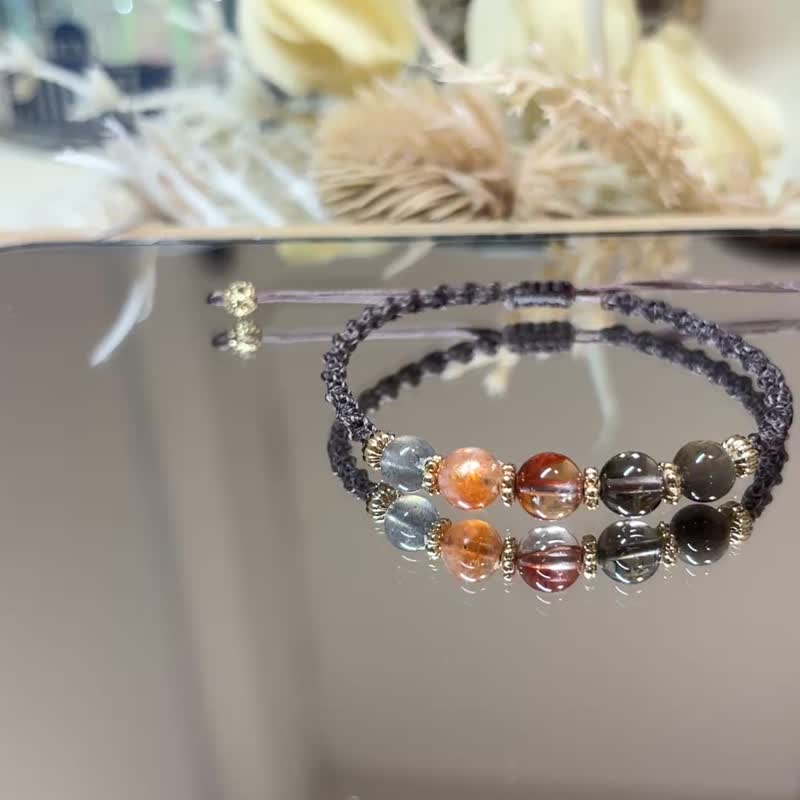 紅膠花*太陽石*茶晶*黑金骨幹*拉長石_壁爐裡的暖光_2種款式 - 手鍊/手環 - 水晶 橘色