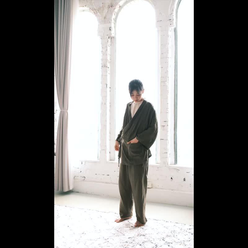 OMAKE 和式綁帶居家服 / 雙層紗 磚紅 - 睡衣/居家服 - 棉．麻 紅色