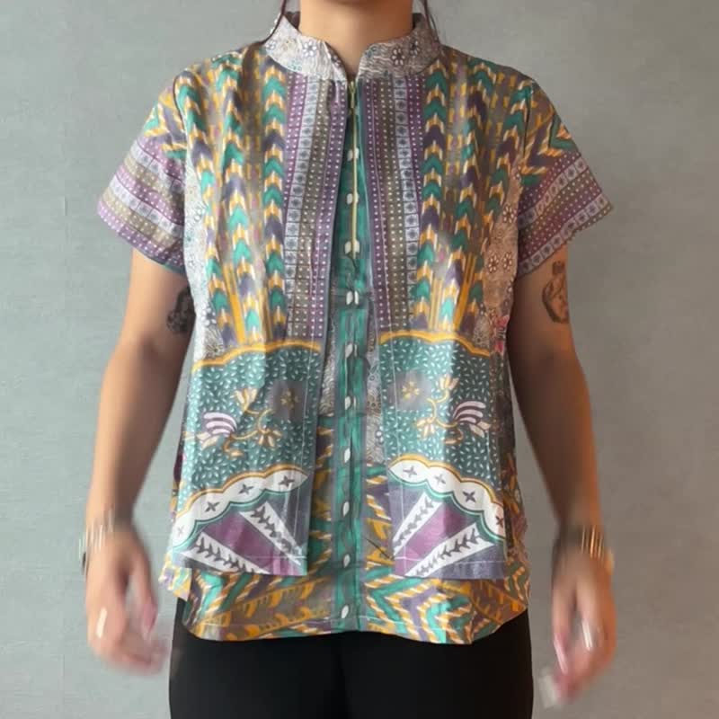 【INBATIC】KUSUMA - Purple Teal  - Batik Layered Top - เสื้อผู้หญิง - ผ้าฝ้าย/ผ้าลินิน หลากหลายสี