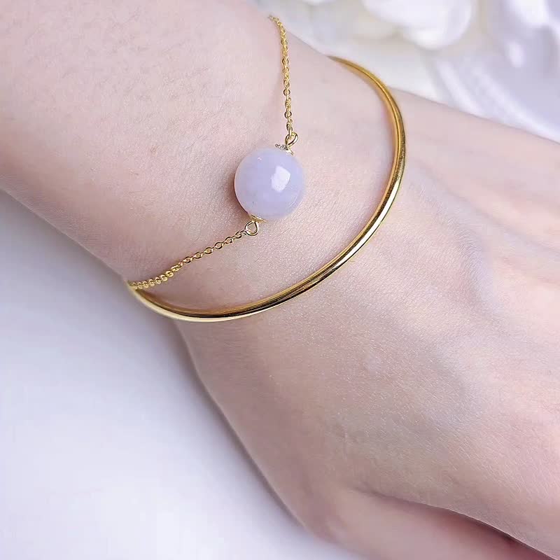 Noble Peach Blossom | Fashionable Little Fragrance Style | Myanmar A-quality jade fine waxy ice pink purple beads sterling silver open double bracelet chain - สร้อยข้อมือ - หยก 