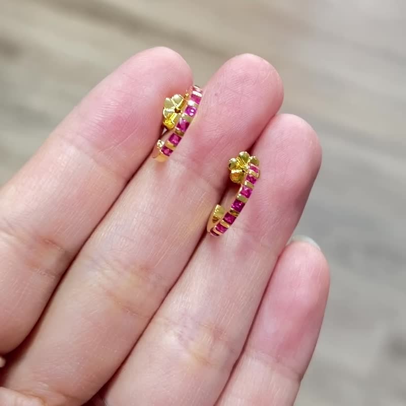 Natural Burmese ruby earring - Earrings & Clip-ons - Semi-Precious Stones Pink