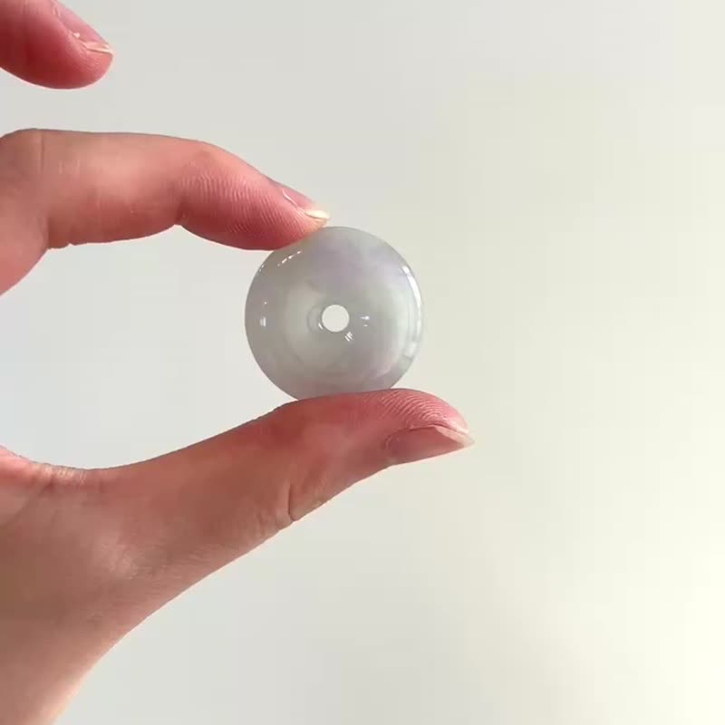冰種 天然翡翠 緬甸 A玉 玉鐲 • 淡春彩平安扣 - 手鍊/手環 - 石頭 紫色