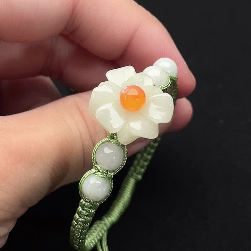 [Like jade and flowers] Ice jade flower woven bracelet | Natural Burmese jade A grade | Gift - Bracelets - Jade White