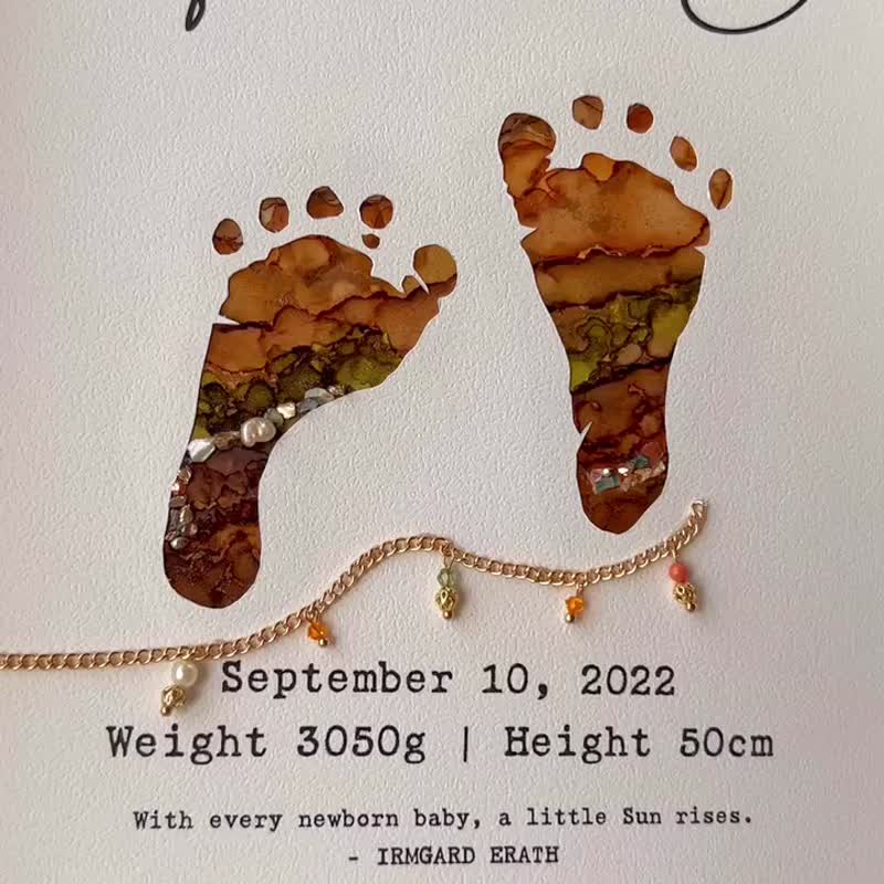 [カスタマイズ] モロッコプリンセススタイル I 赤ちゃんの足跡の絵画新生児の足跡の絵画 - 出産祝い用贈物 - 木製 ブラウン