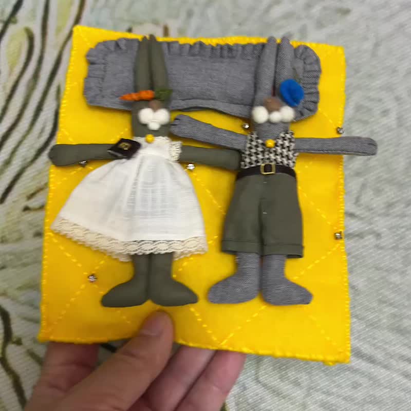 Mini bunny couple sleeping on mattress, handmade wedding gift - Items for Display - Cotton & Hemp 