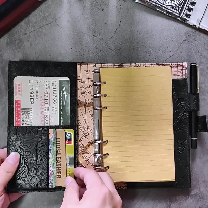 真皮 筆記本/手帳 紅色 - 帶封面的活頁夾 系統日記 牛皮皮革筆記本 活頁 筆架 A6 卡槽