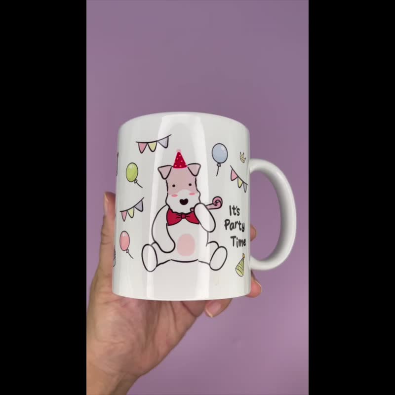 Wirefoxterrier 剛毛獵狐梗 馬克杯(派對篇) - 咖啡杯/馬克杯 - 瓷 白色