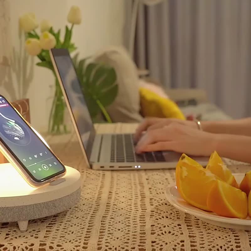 【送料無料】わずかな光ポータブル Bluetooth スピーカー サブウーファー小型オーディオ ワイヤレス充電音楽ホワイト光 - 照明・ランプ - その他の素材 