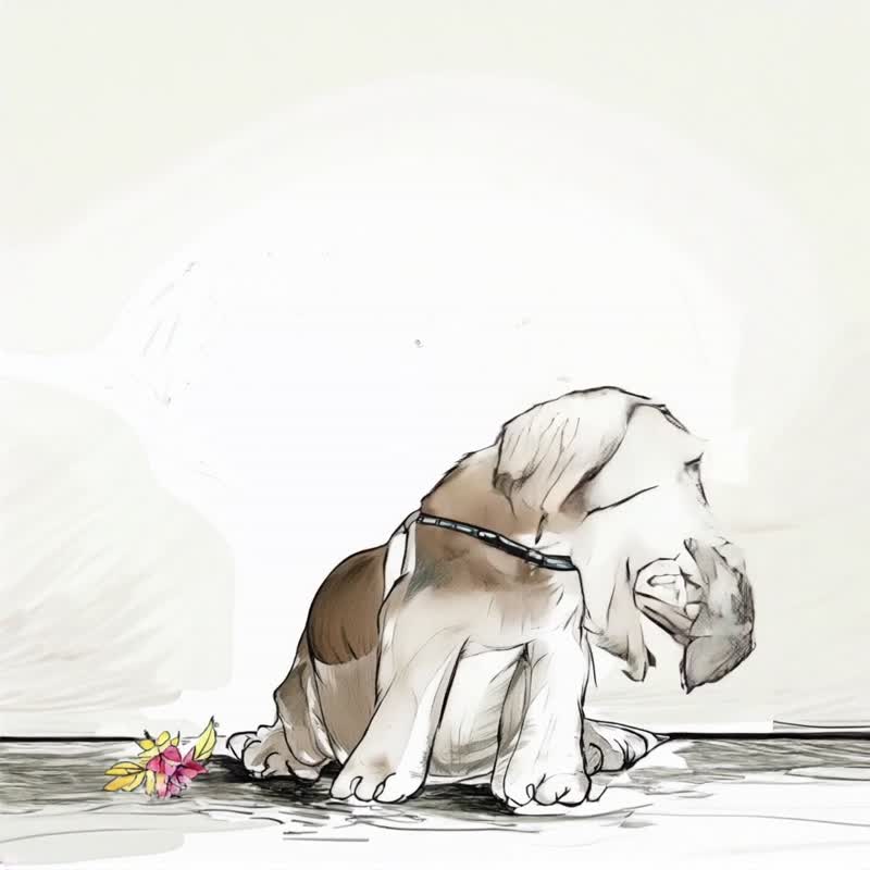 Flower Dog Story No. 2 black and white sketch illustration pet theme giclee print pet shop clinic decoration hanging painting - โปสเตอร์ - ผ้าฝ้าย/ผ้าลินิน 