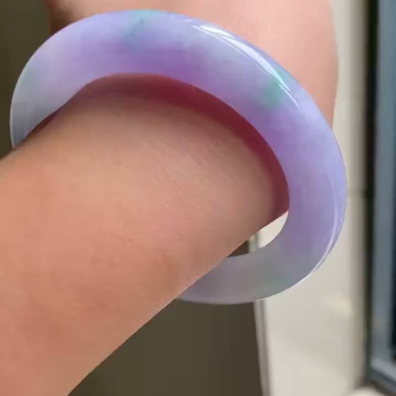 冰種翡翠天然翡翠玉鐲A玉手鐲 • 糯冰種紫羅蘭翡翠圓鐲 - 手鍊/手環 - 玉石 紫色