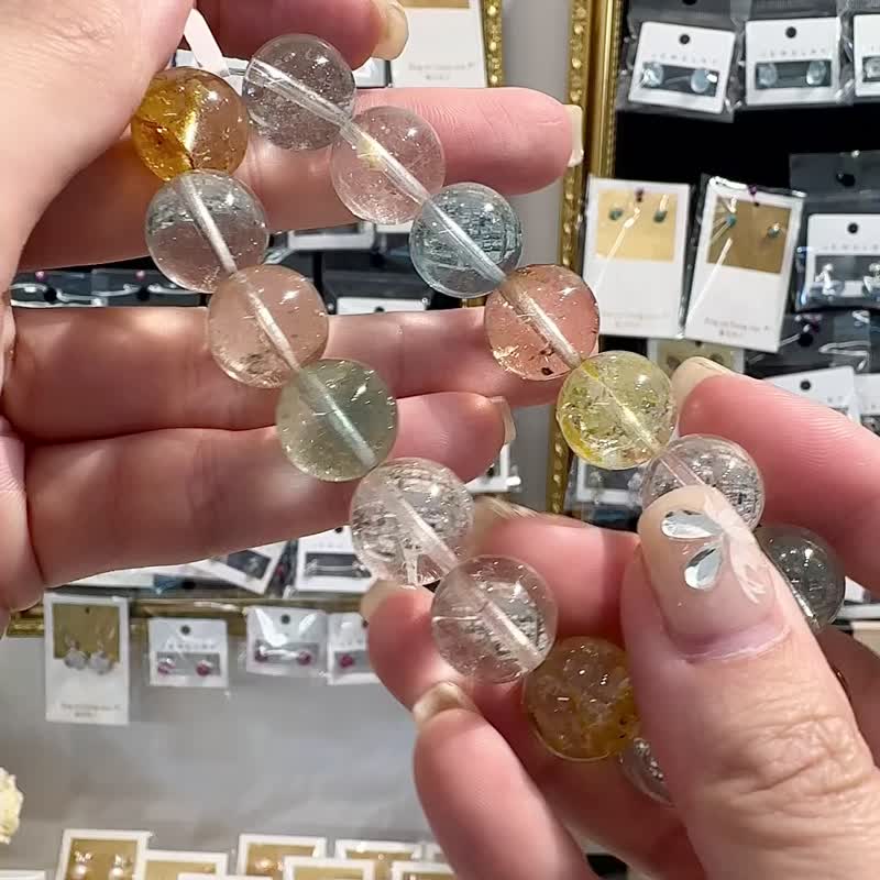 精品自用冰彩托帕石水晶手珠13-13.5mm74.7g增強表達能力說服力 - 手鍊/手環 - 水晶 多色