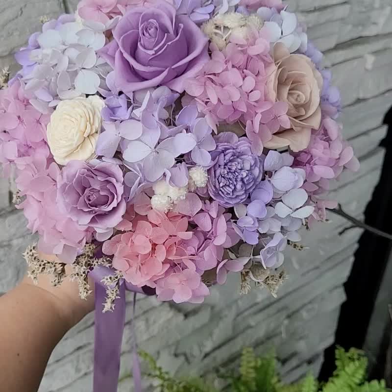 永生不變的愛戀。柔美紫不凋花捧花/永生花捧花 - 乾花/永生花 - 植物．花 紫色