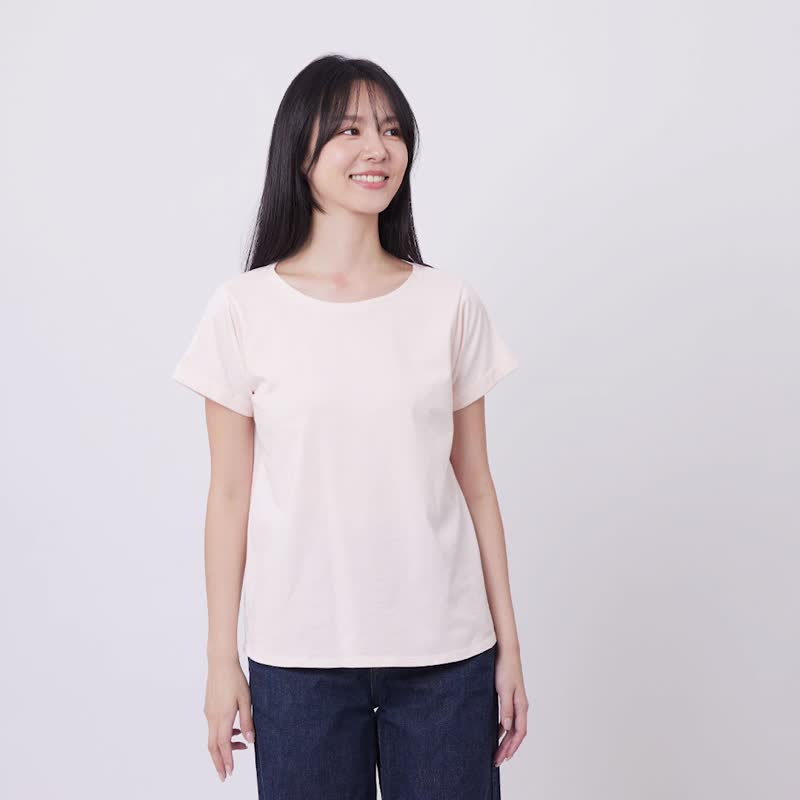 Plain wide cotton T-shirt / Light Pink - Women's T-Shirts - Cotton & Hemp Pink