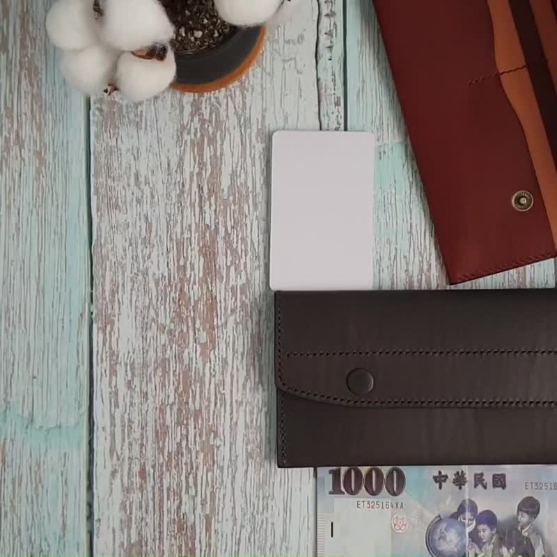 YF156 Handmade cultural creation_Two-color lightweight long clip, envelope-type neutral long clip, button-type thin long clip - Wallets - Genuine Leather Multicolor