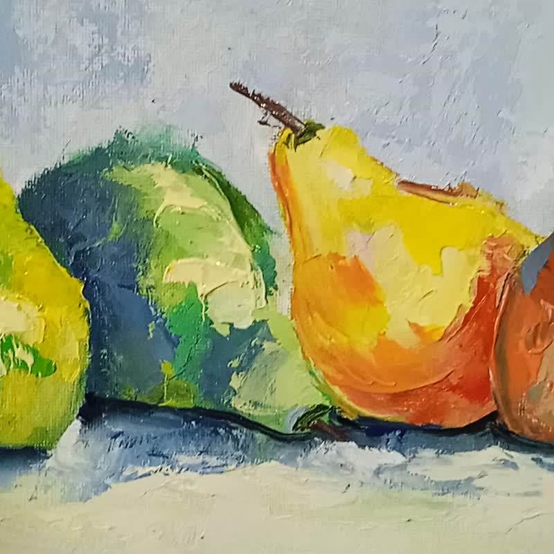 Fruit painting Pear painting Original art Oil on canvas 20*30cm - 海報/掛畫/掛布 - 其他材質 橘色