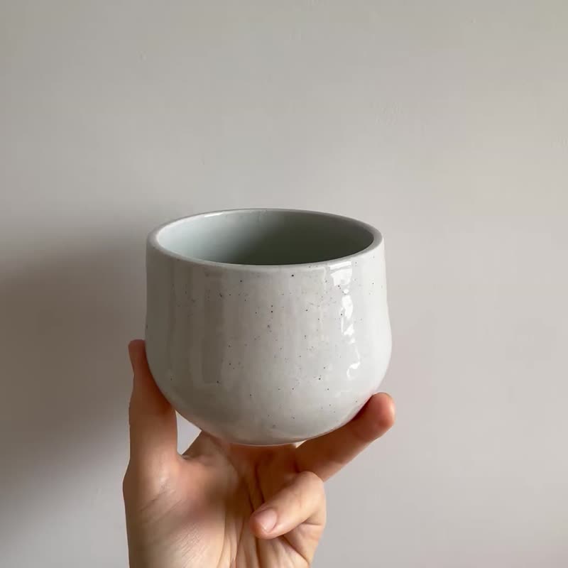 ดินเผา แก้ว ขาว - Speckled glaze white handmade ceramic teacup