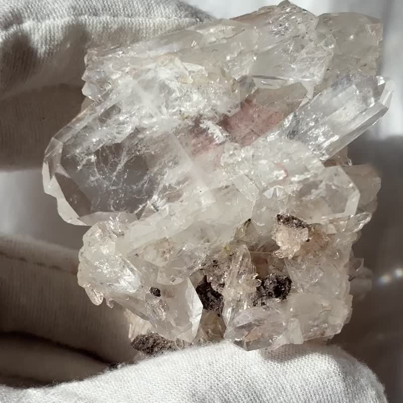 高質 哥倫比亞 粉利姆利亞 雷姆利亞 白水晶簇 帶彩 水晶原礦 - 擺飾/家飾品 - 水晶 粉紅色