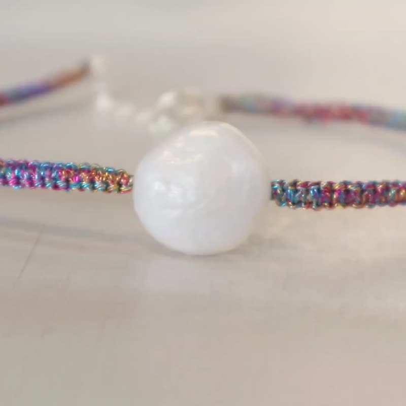 Sister gift. 925 sterling silver natural pearl coins pearl lucky bracelet - colorful - Bracelets - Pearl Multicolor