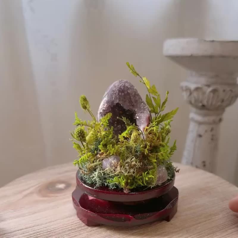 山景繚繞 小觀景台。旋轉盤 紫水晶洞 永生葉材 - 盆栽/植栽 - 水晶 紫色