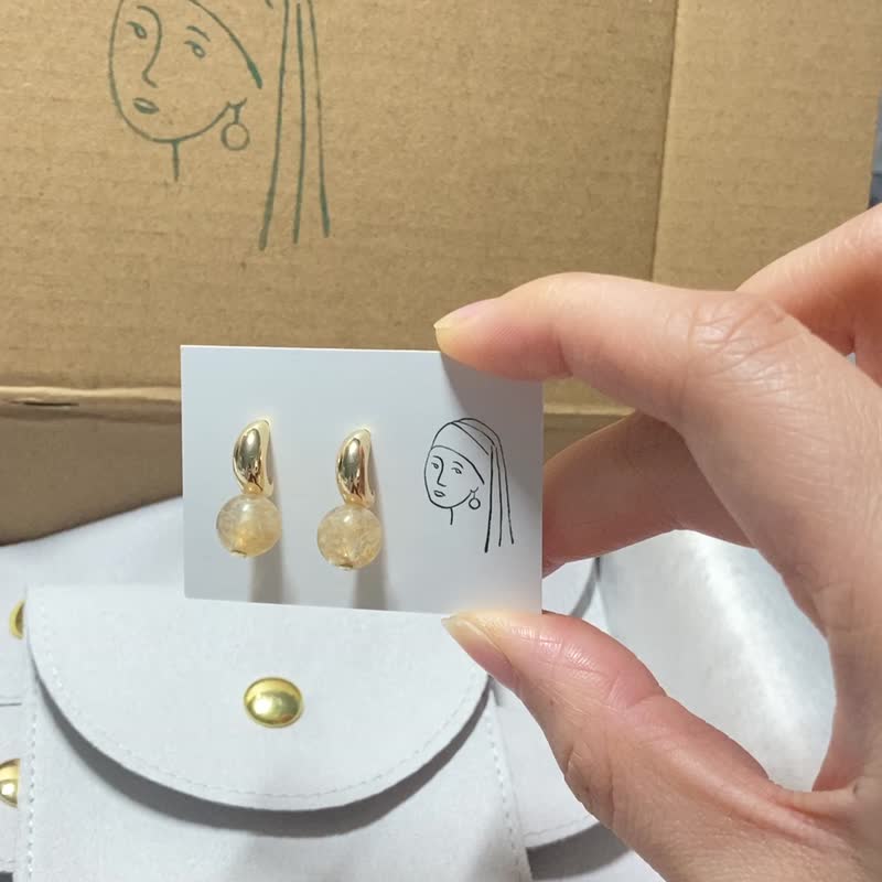 【財富滿滿】招財黃水晶 天然水晶 全925純銀耳環 - 耳環/耳夾/耳骨夾 - 純銀 黃色