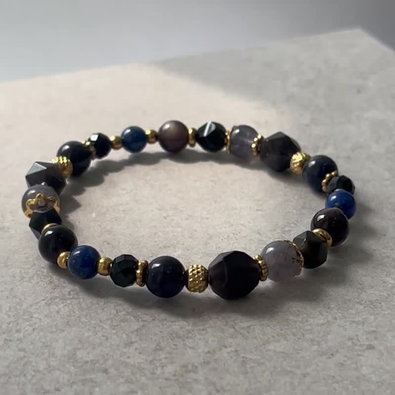 Focus on Self-Discipline Lazuli Silver Silver Stone Lazuli Black Stone Lucky Natural Crystal Bracelet - สร้อยข้อมือ - คริสตัล 