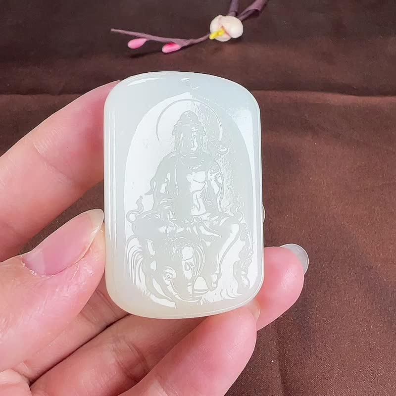 秒殺價 天然新疆和田玉羊脂玉普賢菩薩吊墜  玉質細膩溫潤 - 吊飾/掛飾 - 玉石 