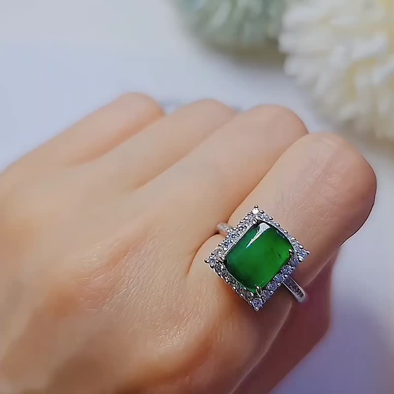 |Dual-purpose ring and chain|a cargo emerald ice glass spicy green saddle 10mm sterling silver-plated 18k dual-purpose ring - General Rings - Jade 